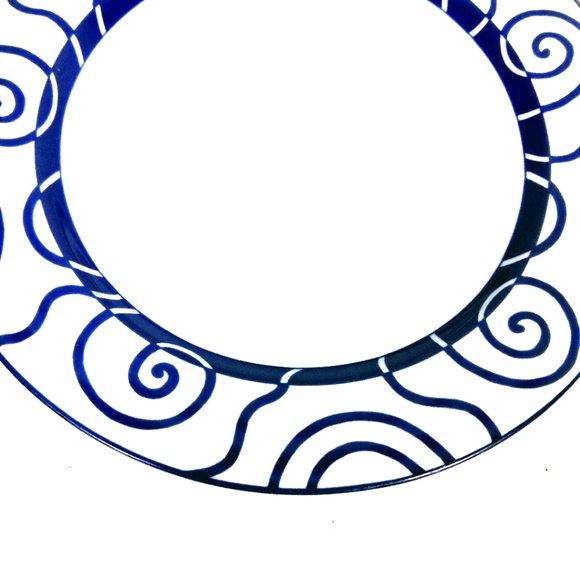 Set of 3 Crate&Barrel Porcelain 8" Salad Plates with Blue Spiral Design - Picture 6 of 6
